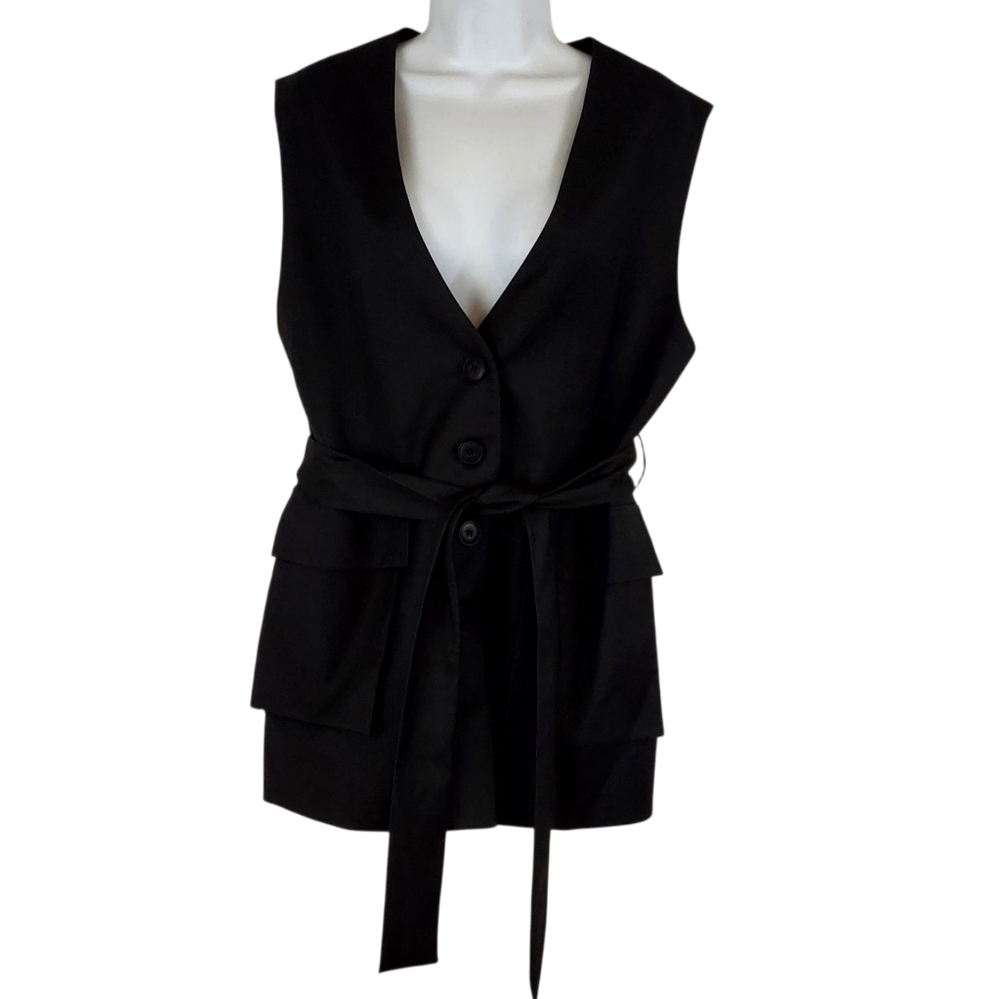 Lartigent LM Two Way Sleeveless Blazer Jacket Charcoal Black Free Size (XS-M)